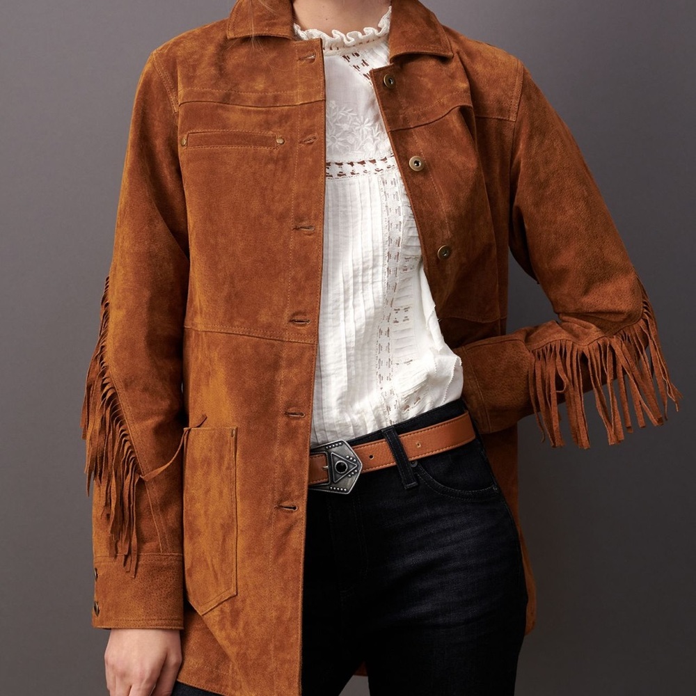 Pilcro Fringed Suede Jacket